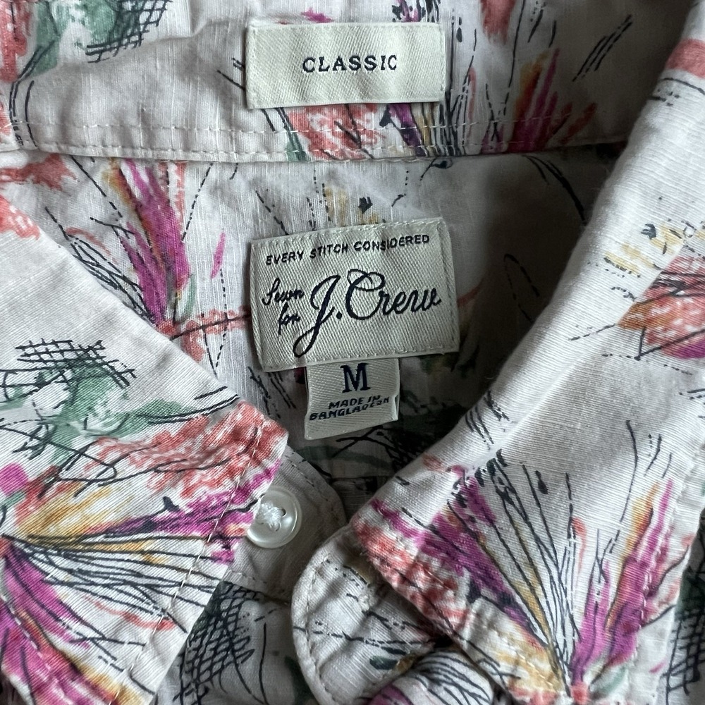 J Crew Shirt Mens Medium Red Floral Short Sleeve Button Up Classic Cotton - Picture 2 of 6